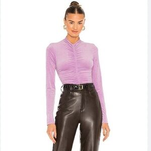 A.L.C. Ansel Mock Neck Ruched Purple Velvet Zip Pullover Top